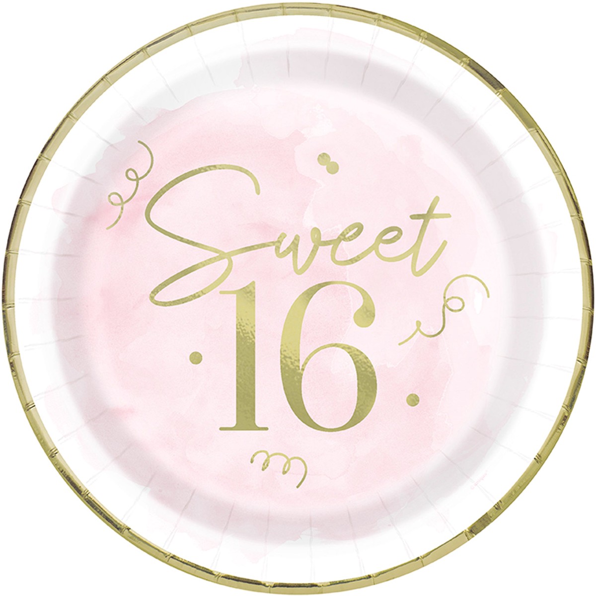 Blush Sweet 16 Birthday Large Round Lunch Paper Plates, 10 Inches, 8 Count