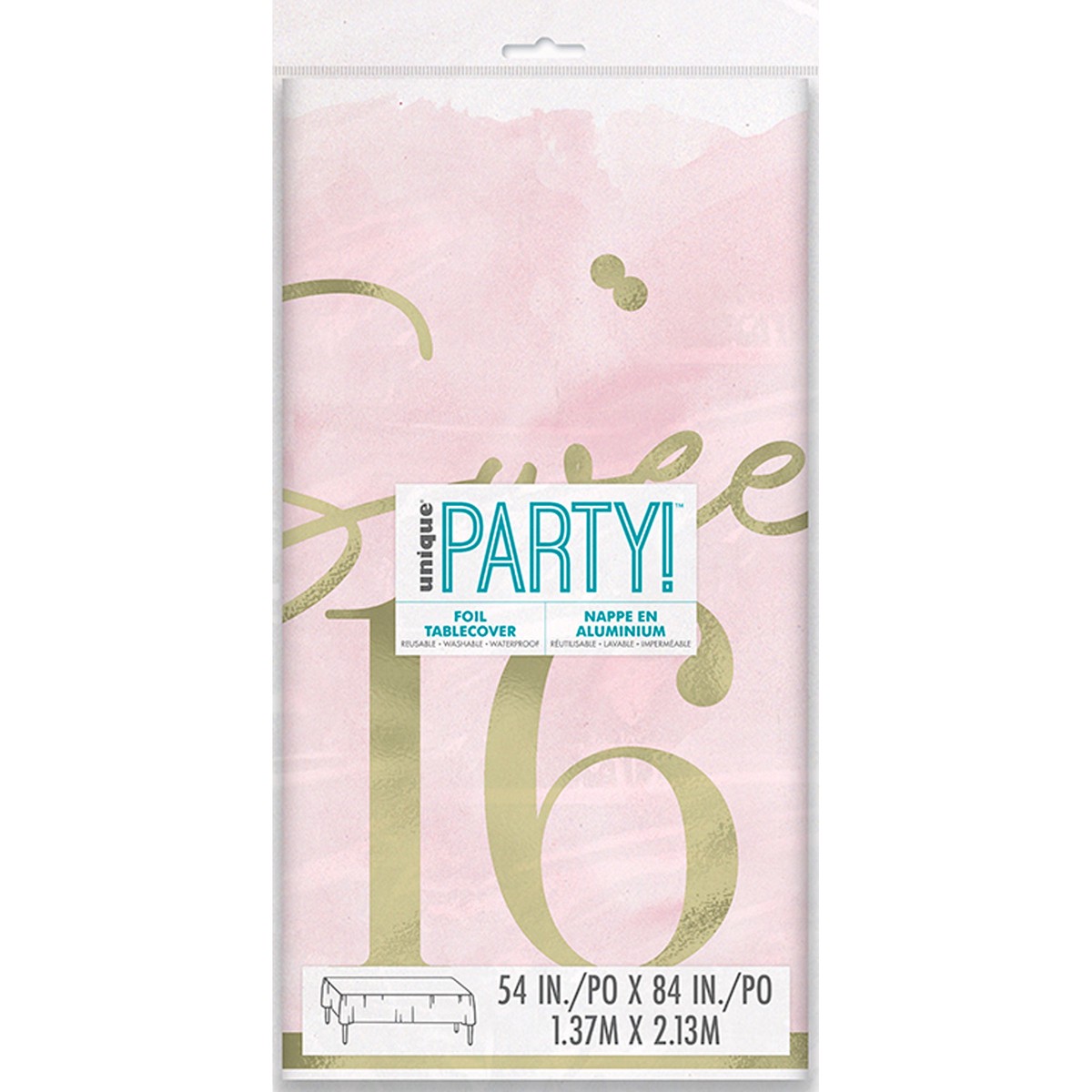 Blush Sweet 16 Rectangular Table Cover, 54 x 84 Inches, 1 Count