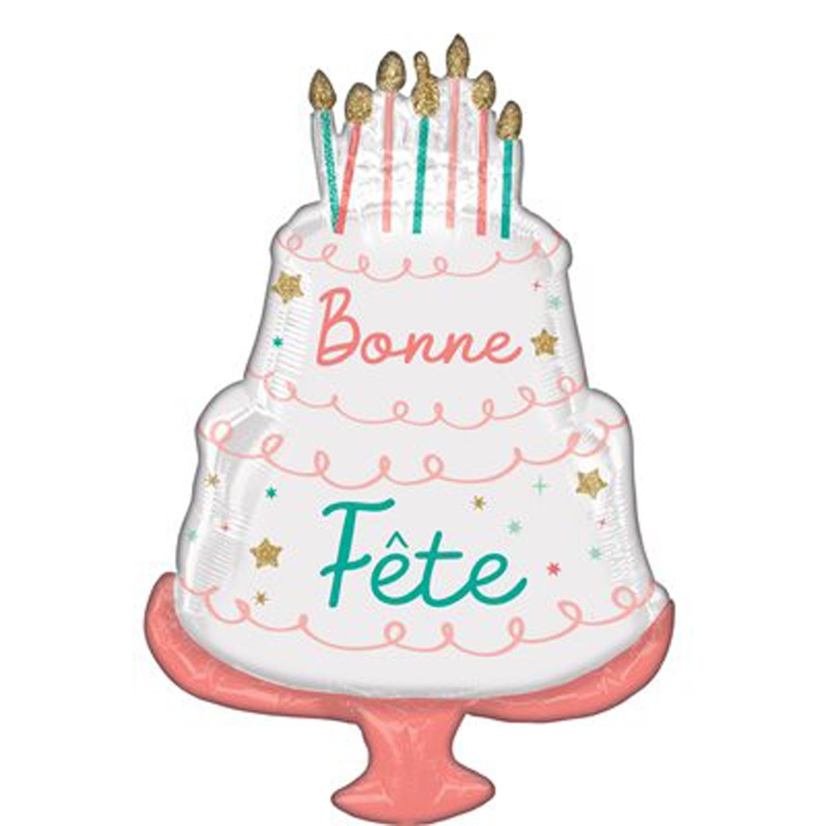 "Bonne Fte" Birthday Cake Supershape Foil Balloon, 21 Inches, 1 Count