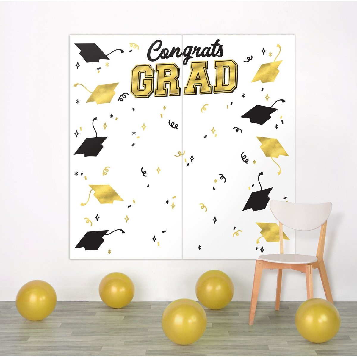 ‘Congrats Grad’ Scene Setter, Black, Silver and Gold, 1 Count