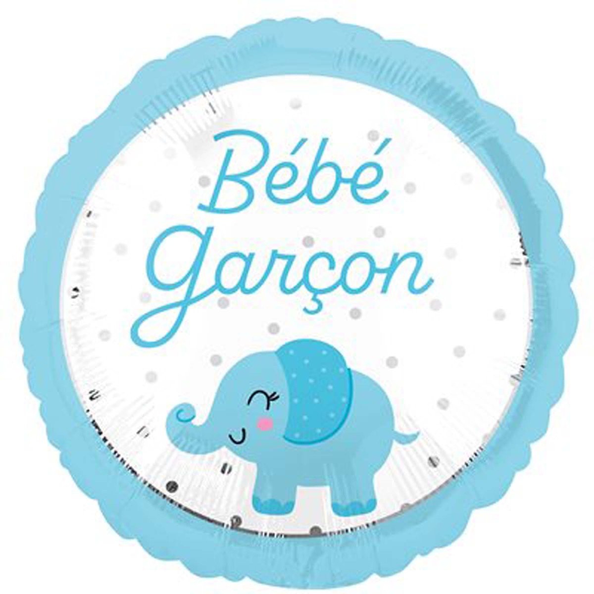 "Bb Garon" Elephant Round Foil Balloon, White and Blue, 18 Inches, 1 Count
