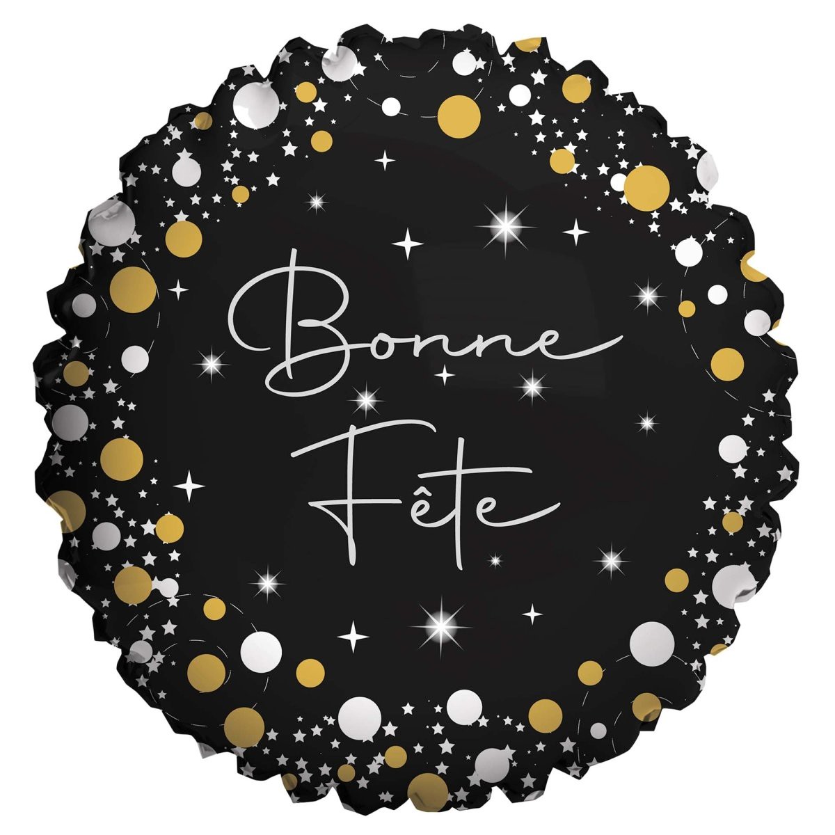 "Bonne Fte" Round Foil Balloon, Black, Gold and Silver, 18 Inches, 1 Count