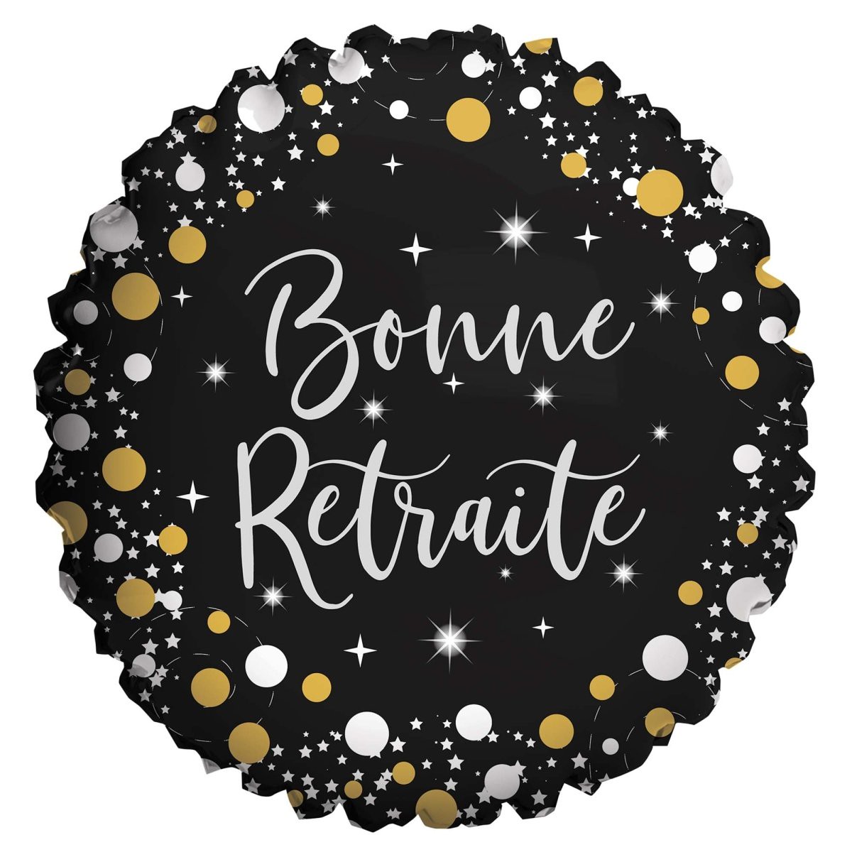 "Bonne Retraite" Round Foil Balloon, Black, Gold and Silver, 18 Inches, 1 Count