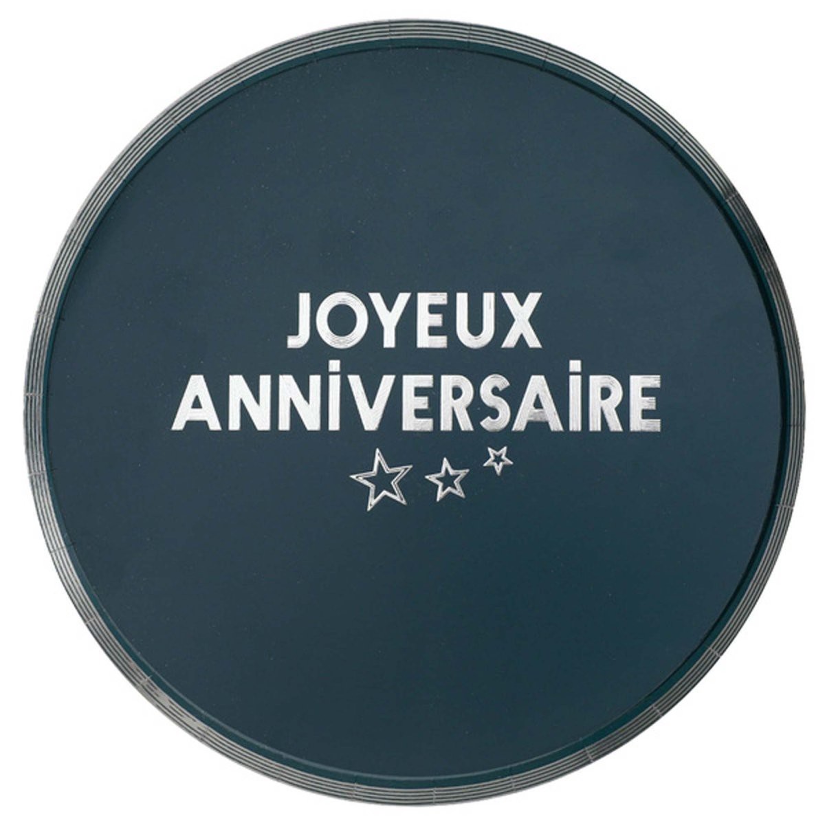 "Joyeux Anniversaire" Birthday Large Lunch Paper Plates, Blue and Silver, 9 Inches, 10 Count