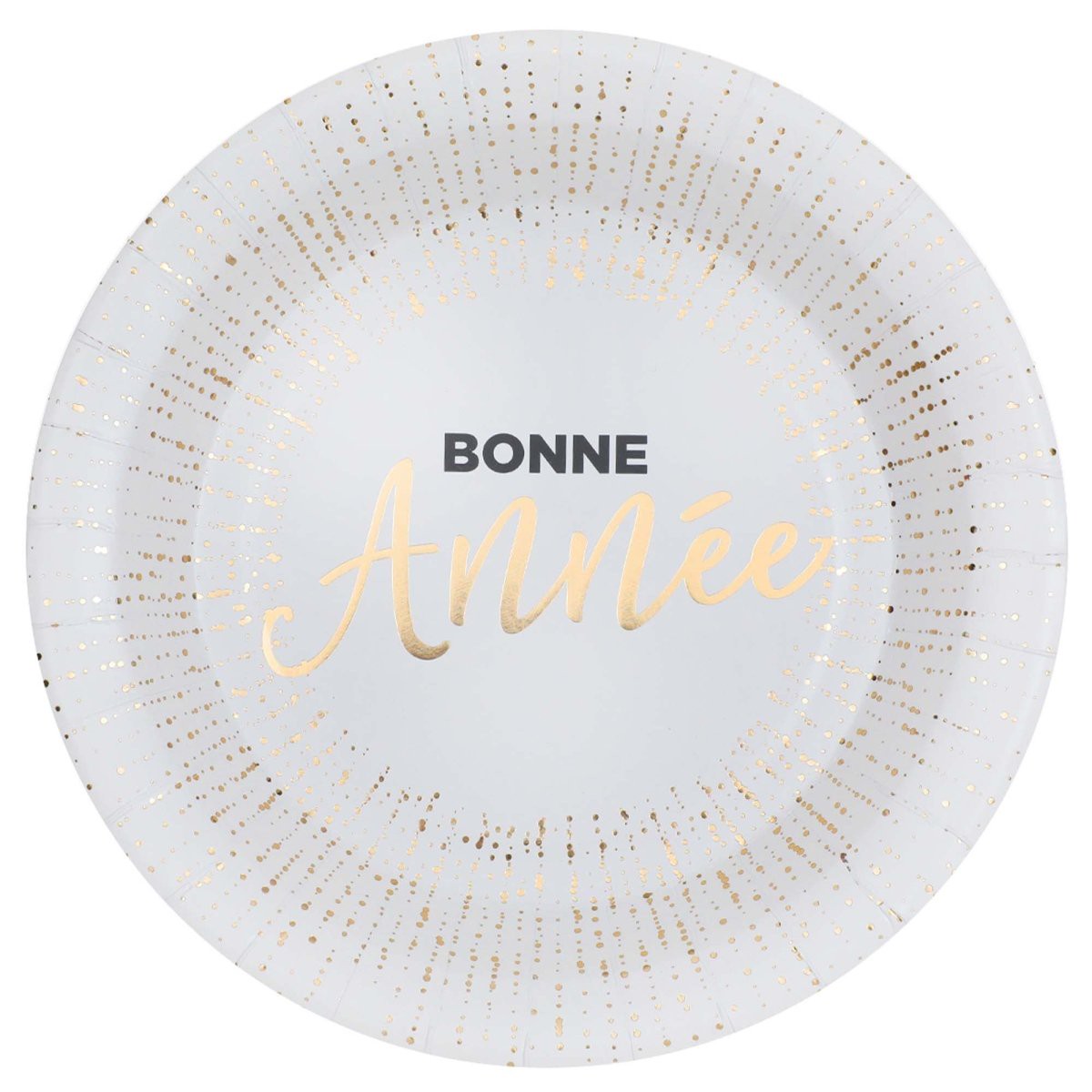 "Bonne Anne" Large Round Lunch Paper Plates, White and Gold, 9 Inches, 10 Count