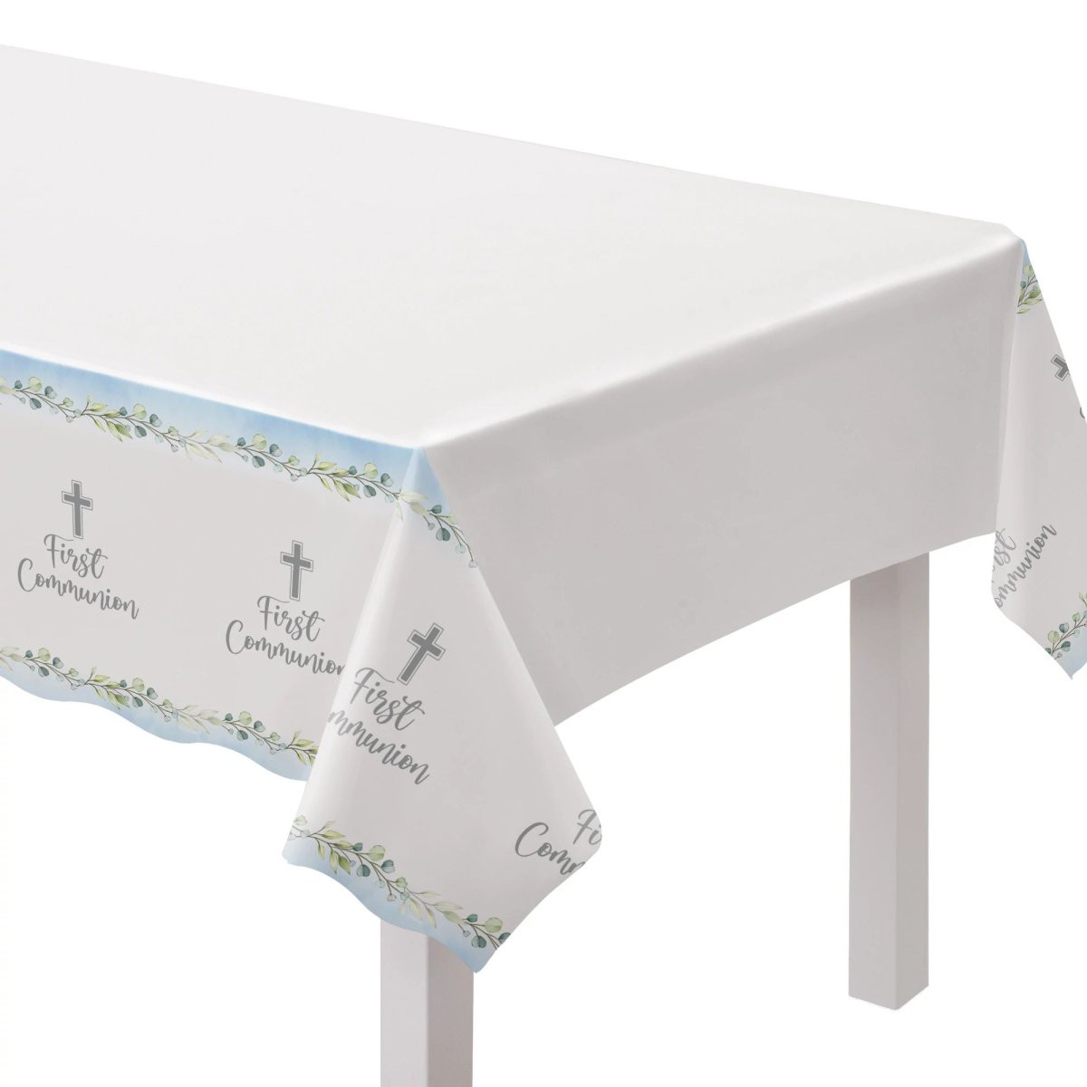 Blue Communion Rectangular Plastic Table Cover, 1 Count
