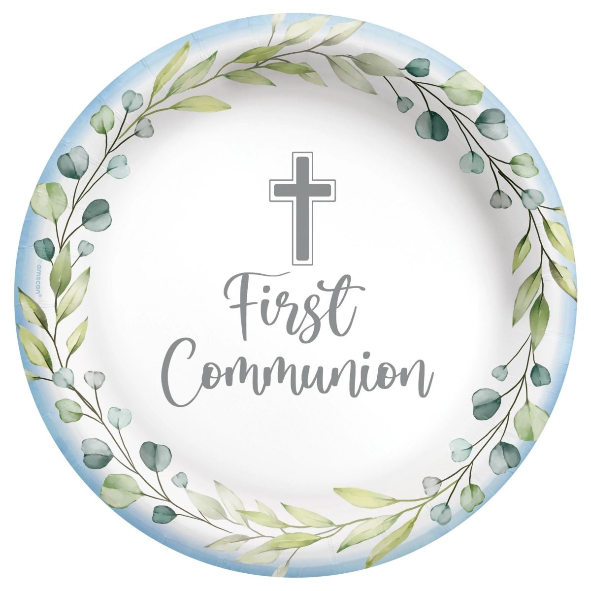 Blue Communion Small Round Dessert Paper Plates, 7 Inches, 20 Count
