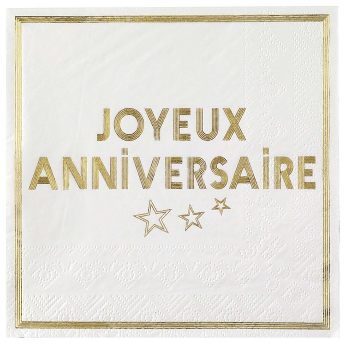 "Joyeux Anniversaire" Birthday Large Lunch Napkins, White and Gold, 10 Count