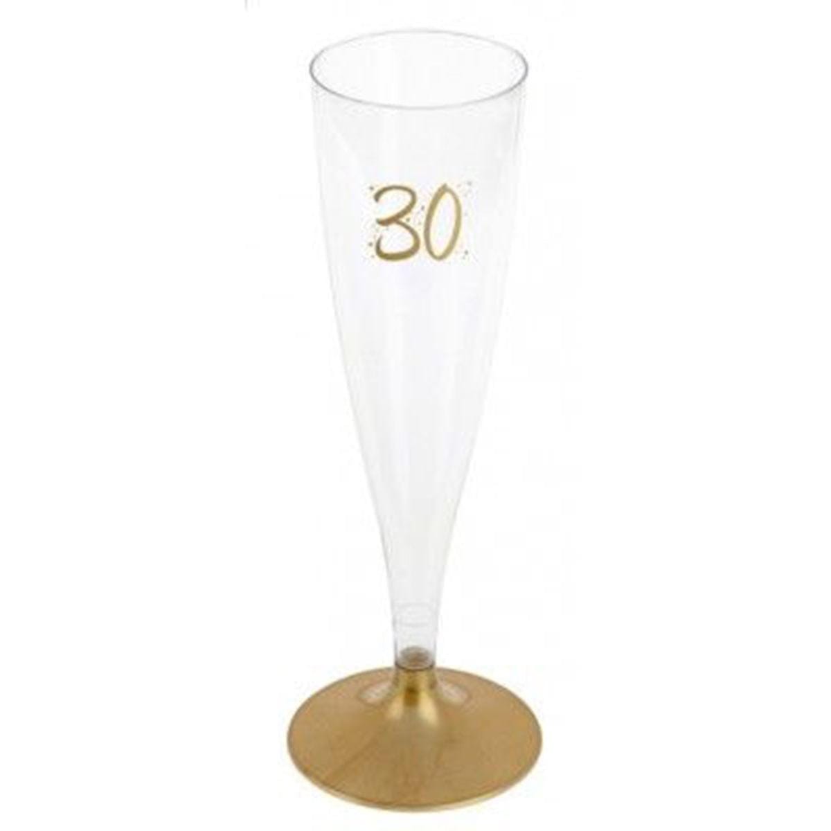 30th Birthday Champagne Flute, Gold, 6 Count
